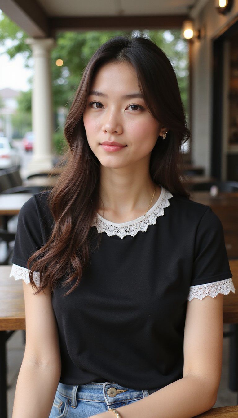 T-Shirt with Lace Tape Overlay