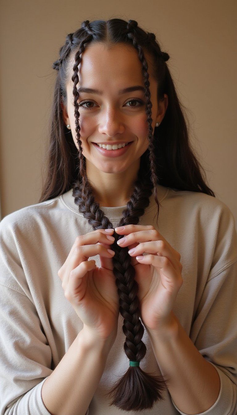 Flat Cornrow Rows Ending In Low Bun