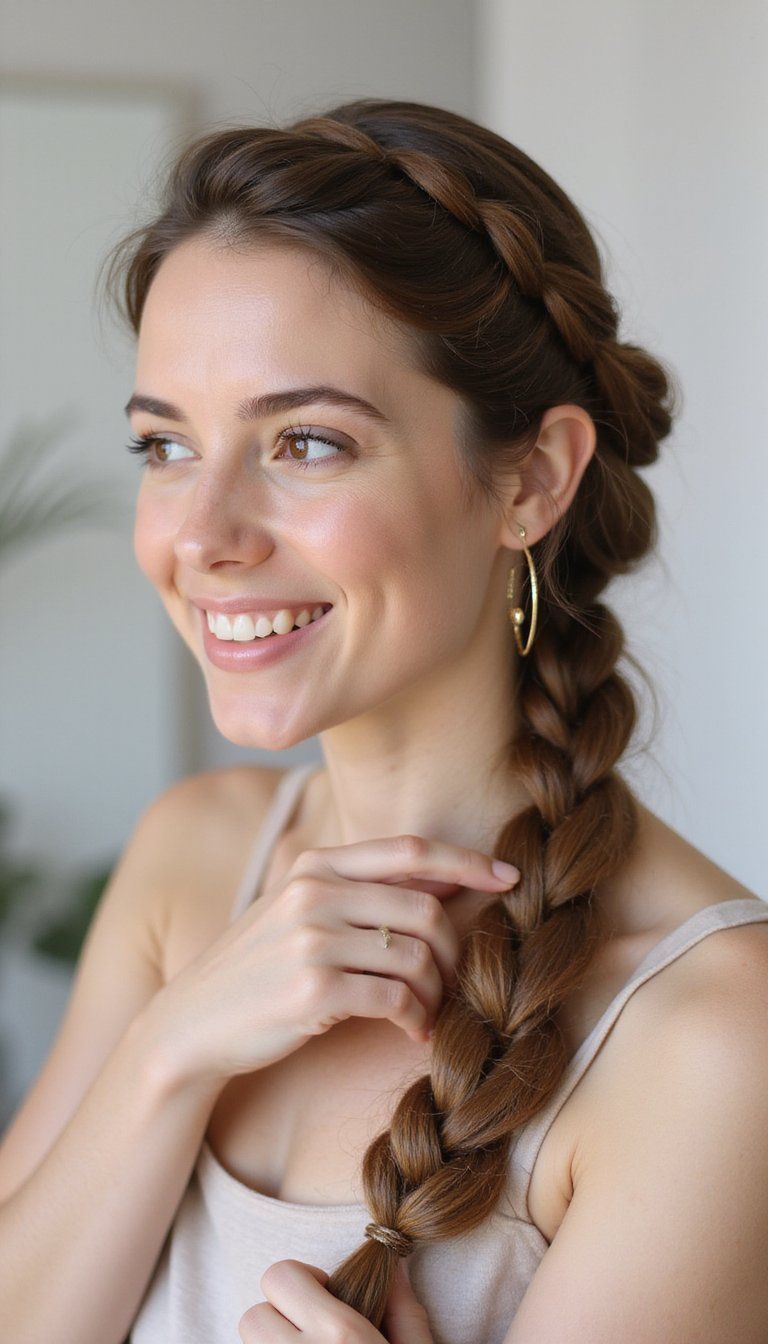 Half-Up Braided Halo Held Flat