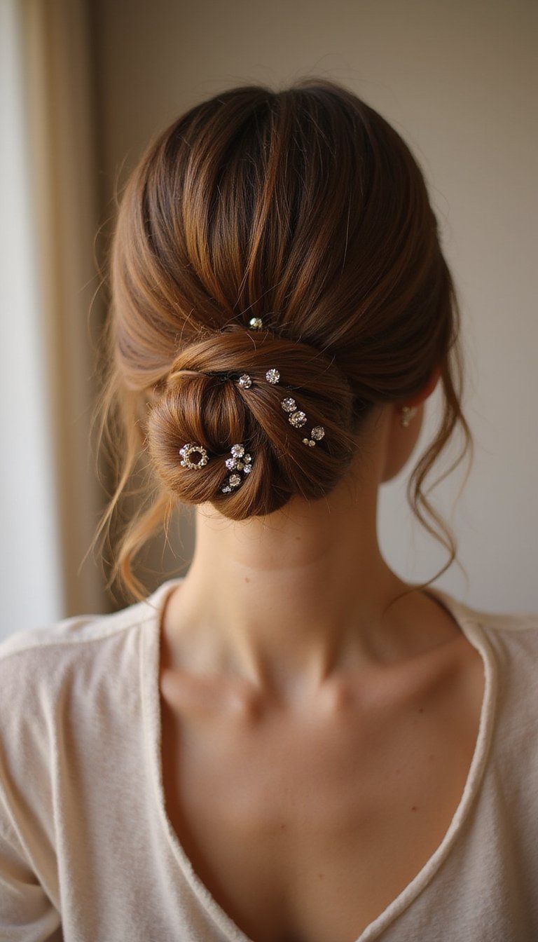 Low Twisted Bun With Sparkle Pins