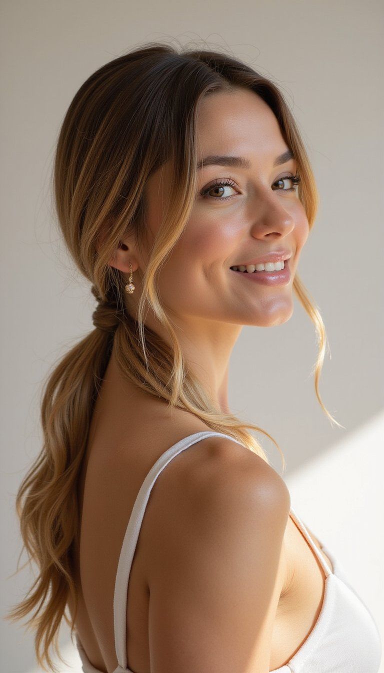 Sleek Low Ponytail With Wrapped Strand