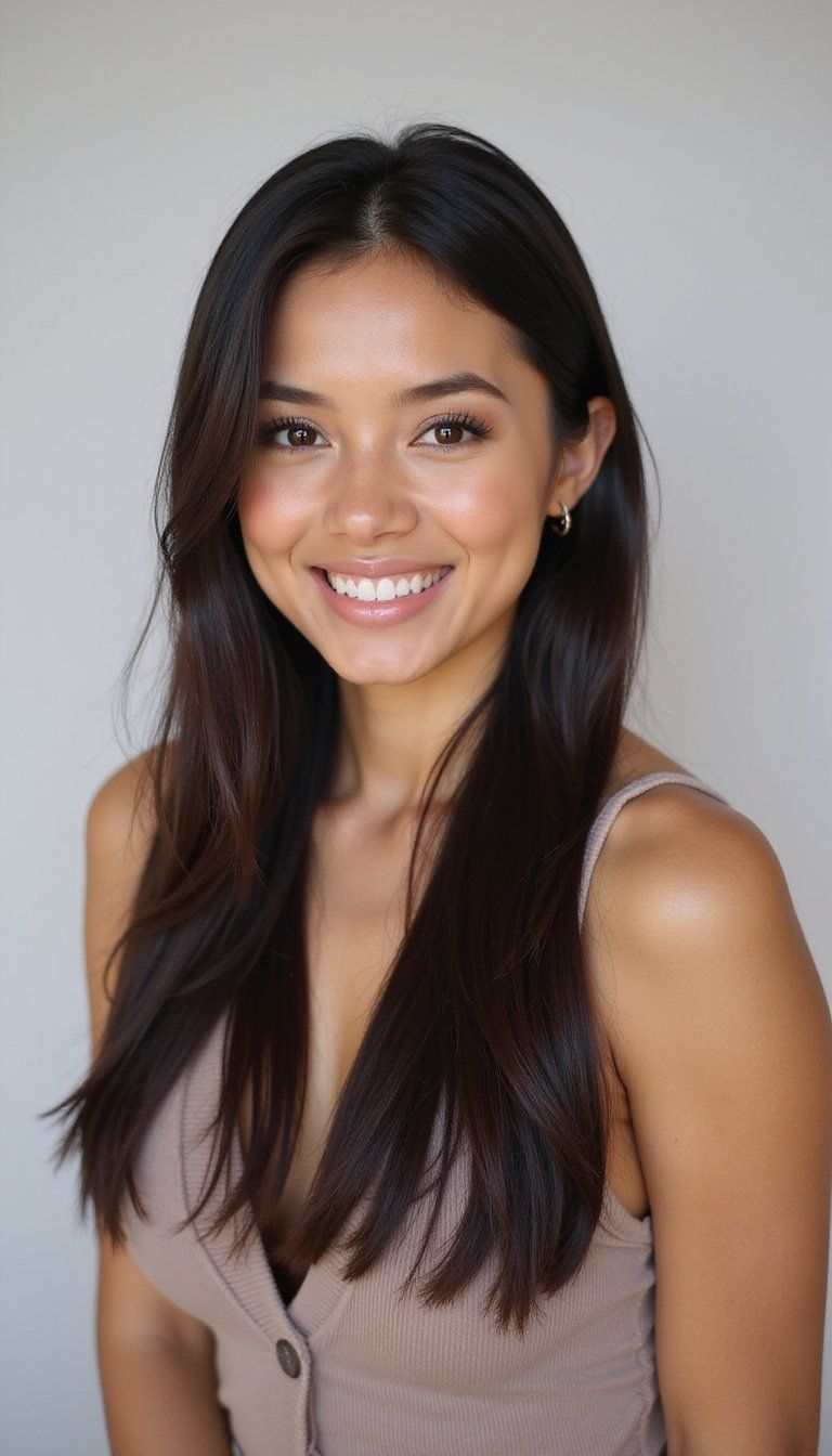 Sleek Straight Hair With Deep Side Part