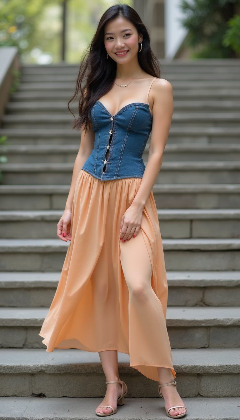 Denim Corset Top with Skirt