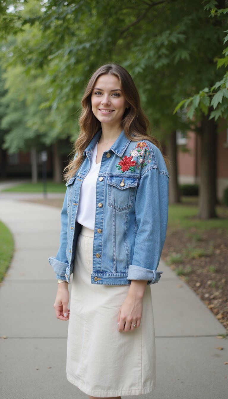 Embroidered Denim Jacket Ensemble