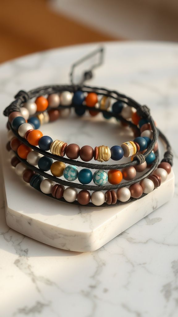 Beaded wrap bracelet with layered texture