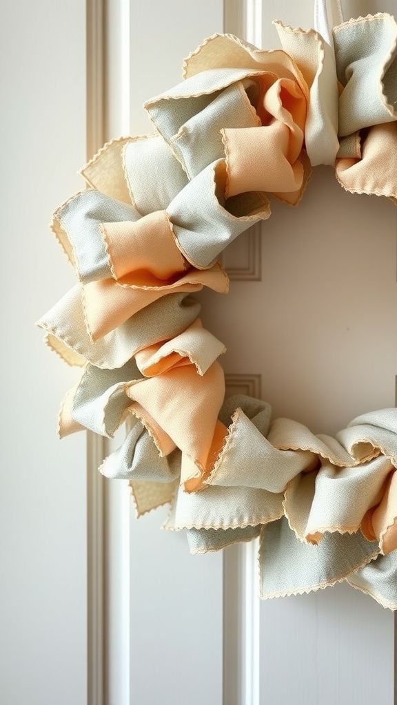 Fabric scrap wreath with soft, layered textures