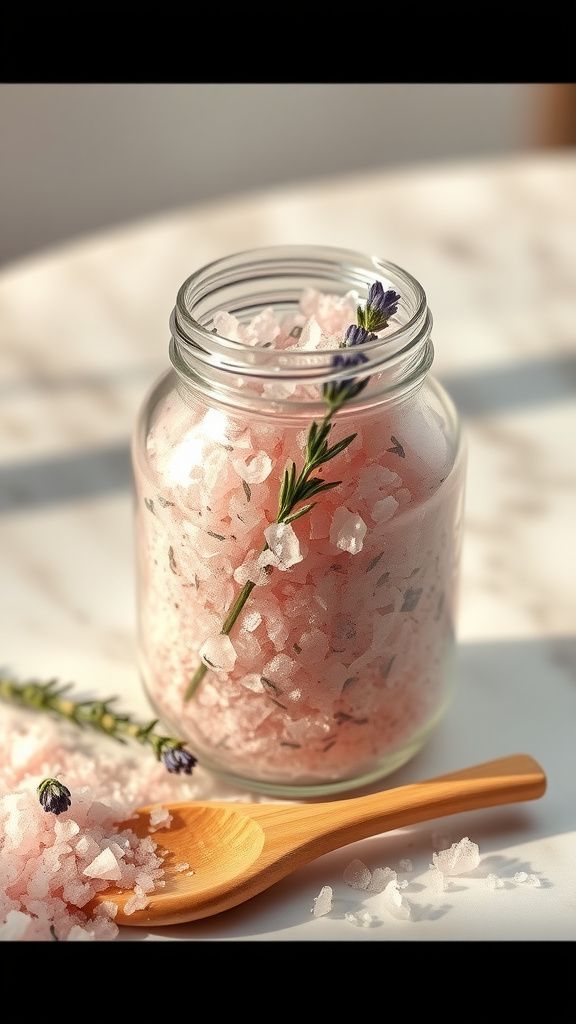 Jar of fragrant bath salts for quiet evenings