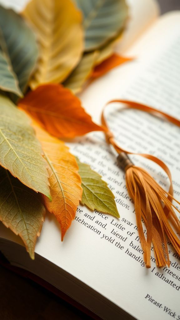 Pressed leaf bookmarks with botanical simplicity