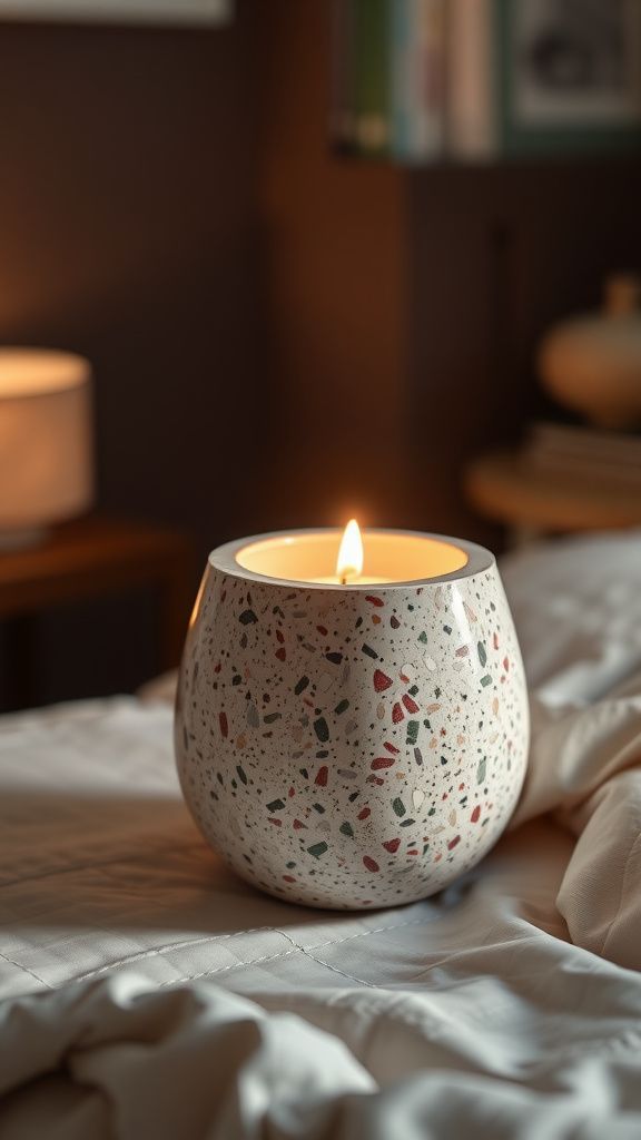 Terrazzo candle holder with speckled elegance