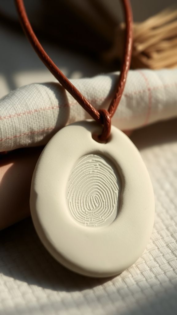 Thumbprint clay pendant carrying a tiny imprint