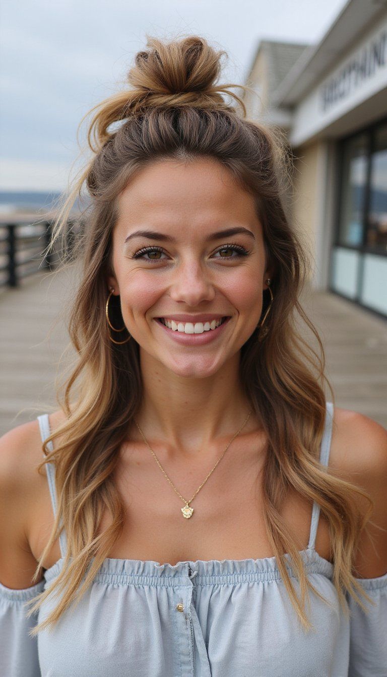 Effortless Half-Up Knot With Natural Waves