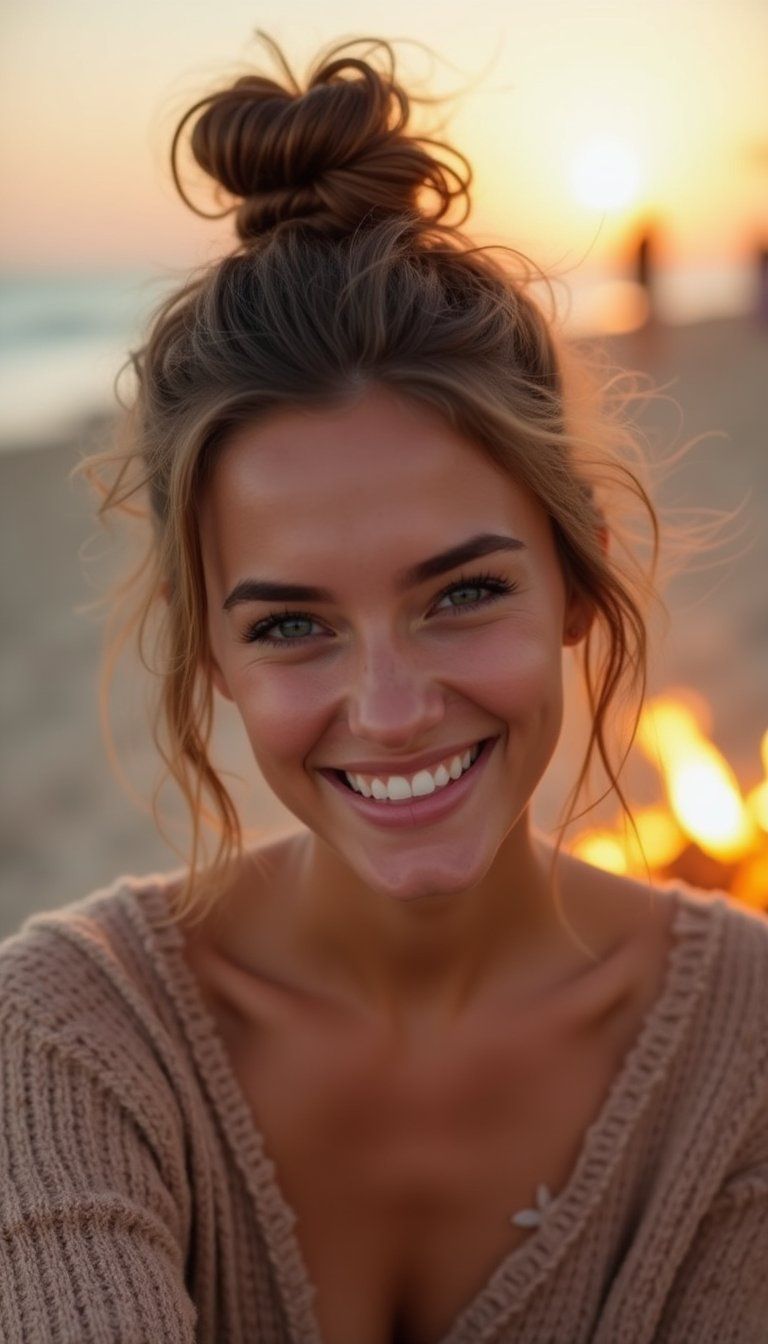 Messy Top Knot With Face-Framing Pieces