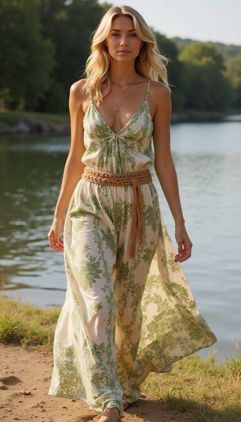 Boho Maxi with Green Accents