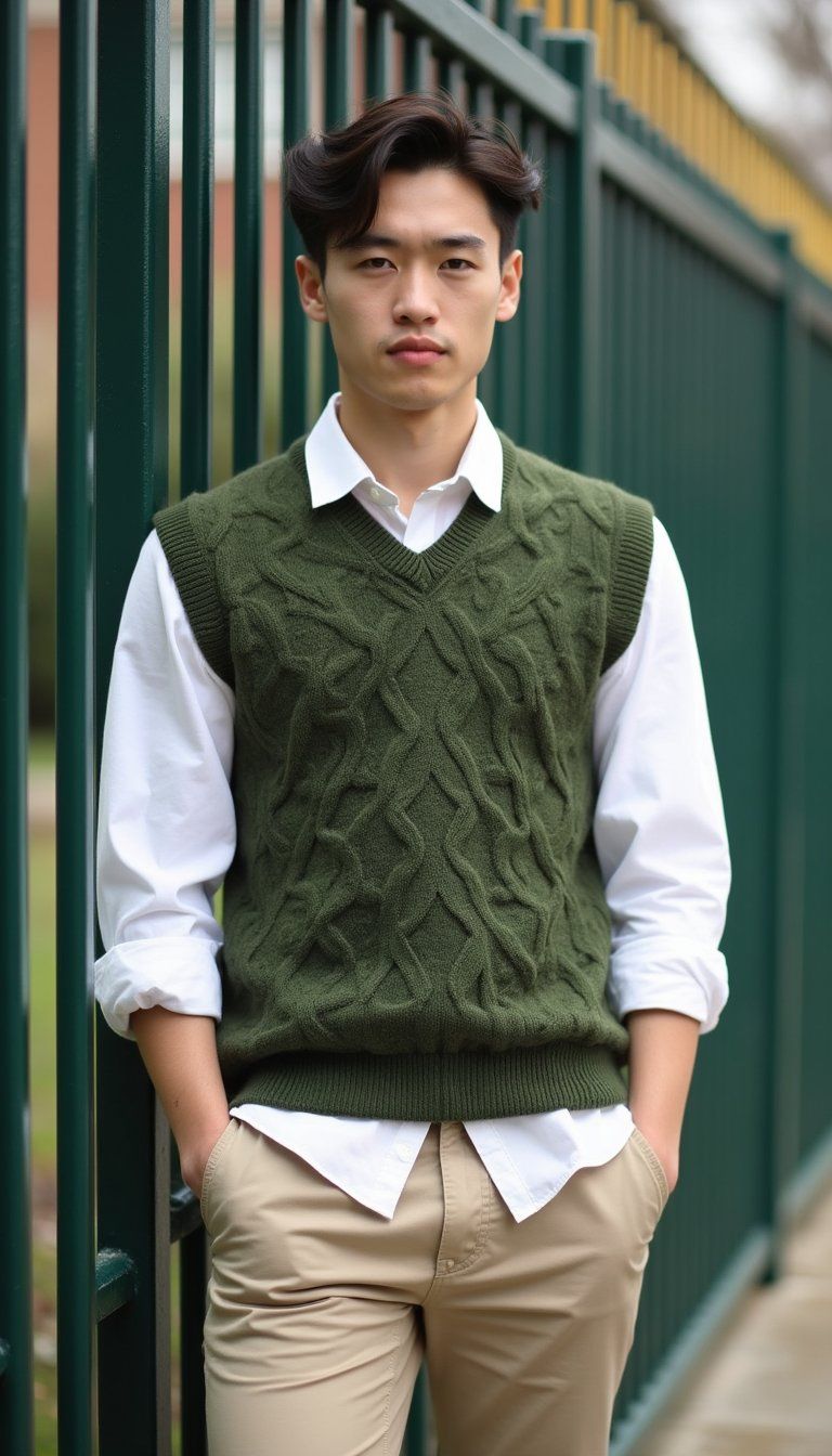 Cable Knit Vest with Button-Up
