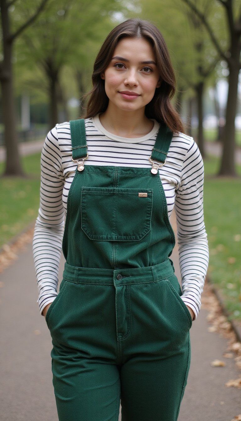 Green Corduroy Overalls Outfit