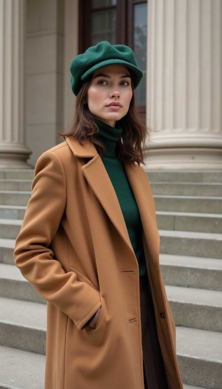 Knit Beret and Tailored Coat