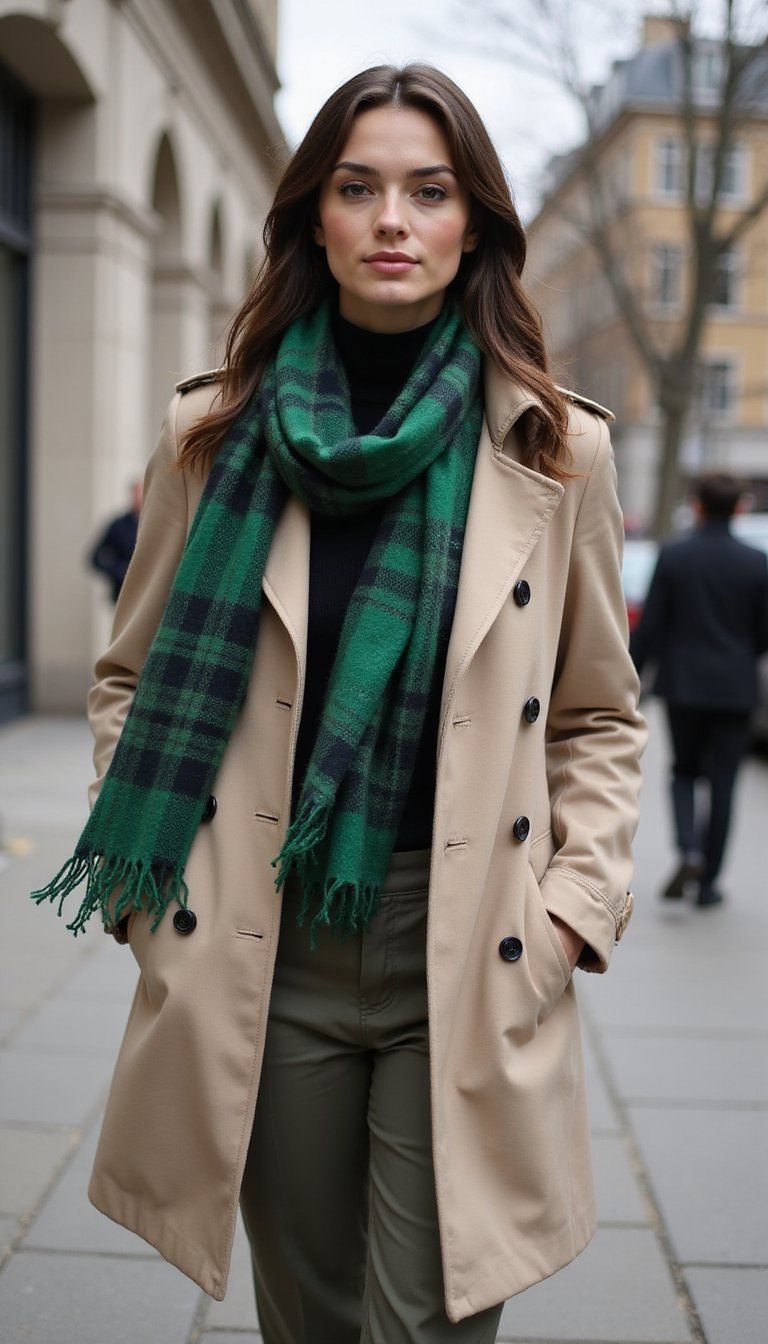 Plaid Scarf and Trench Combo