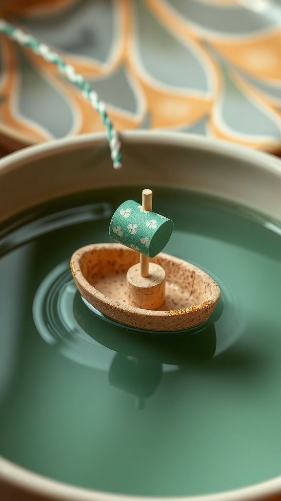 Cork boat with shamrock sail and glitter