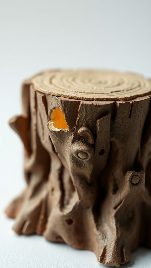 Paper mâché tree stump with secret hole