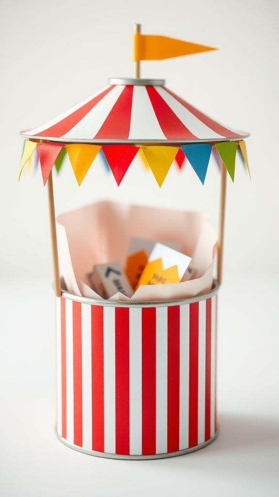 Tin can carnival with paper flags