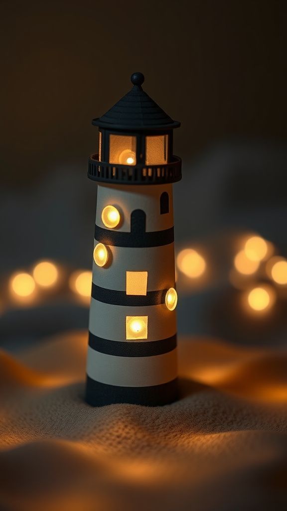 Tiny lighthouse glowing with fairy lights