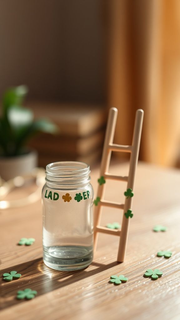 Tiny rainbow ladder leaning against a jar