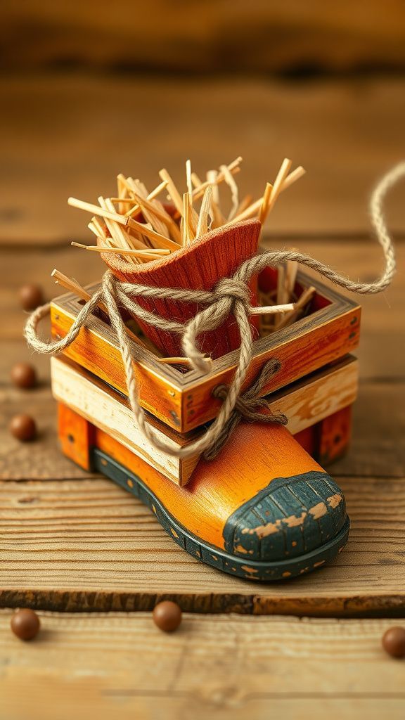 Wooden crate disguised as an old boot