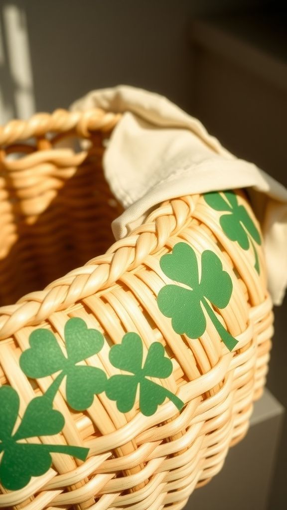 Woven basket covered in clover patterns