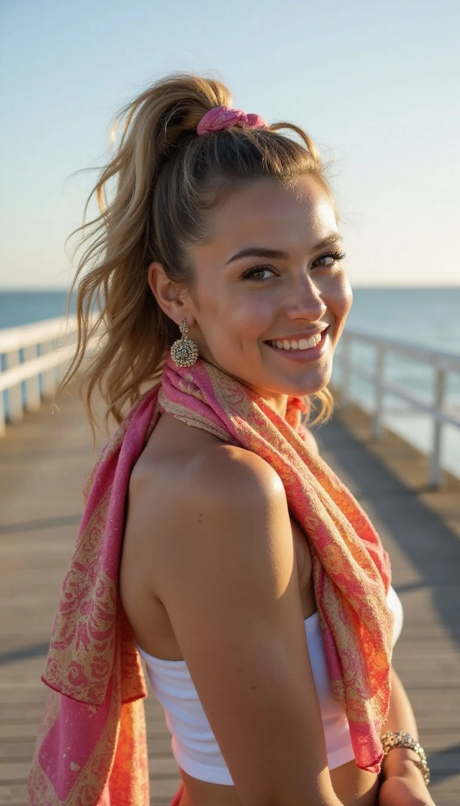 High Ponytail With Scarf For Colorful Flair