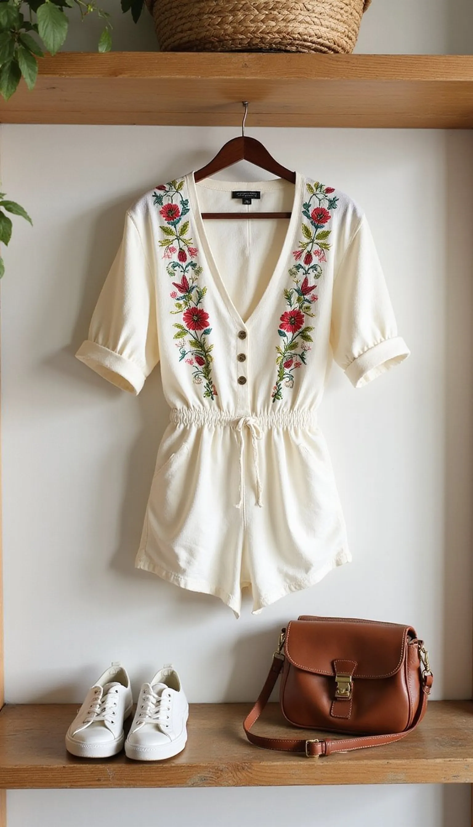 Playful romper with embroidered details