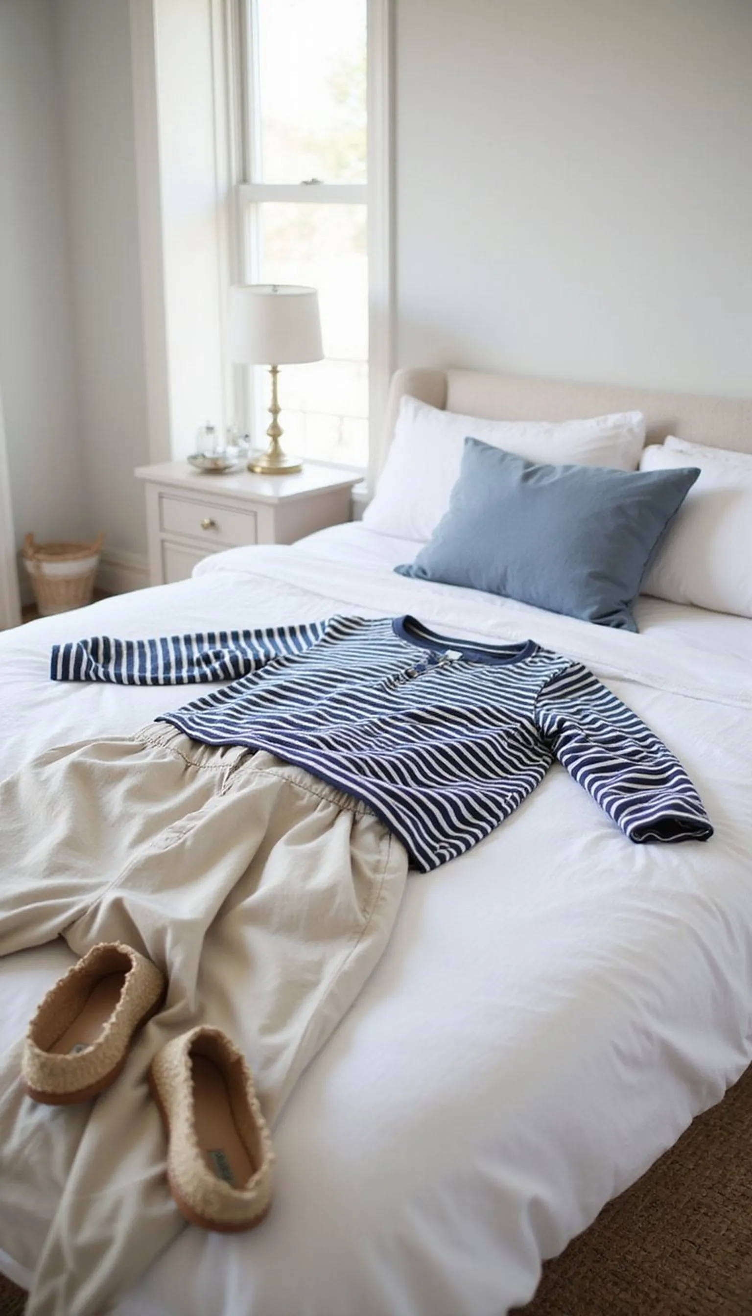 Striped Breton shirt with relaxed linen trousers