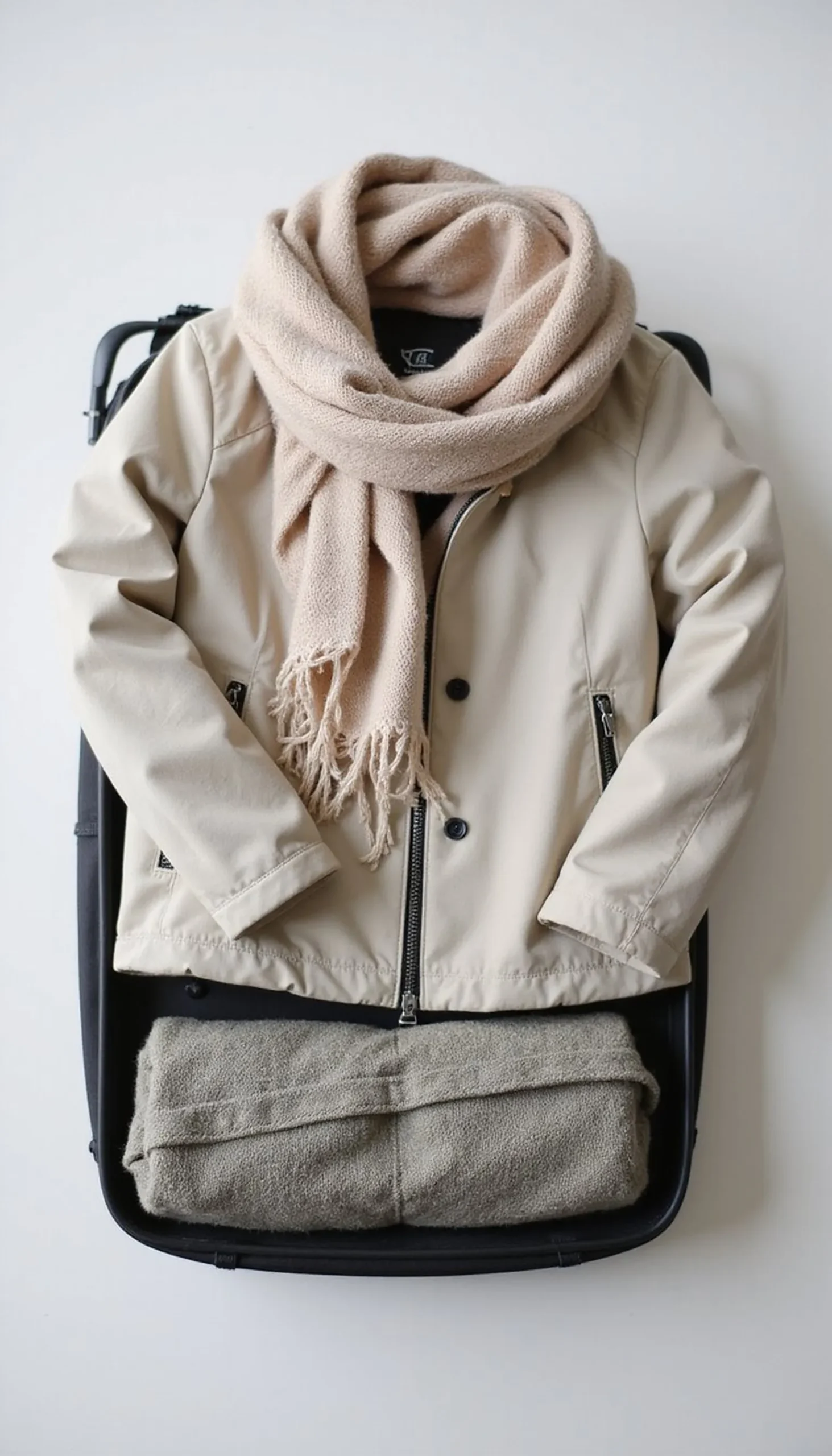 Layering pieces: scarf, light jacket, and compact wrap