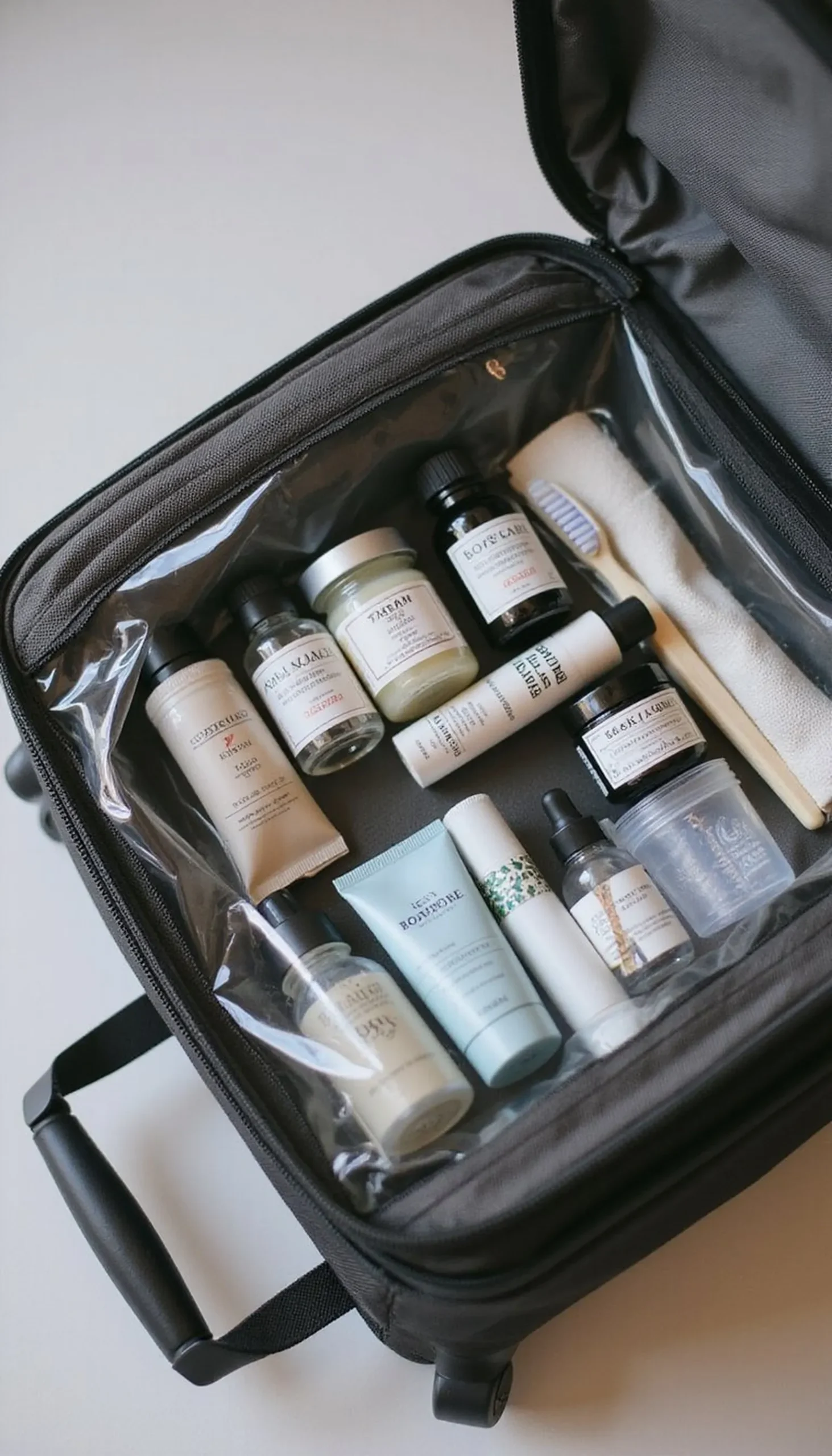 Toiletry pouch: liquids in a clear travel bag