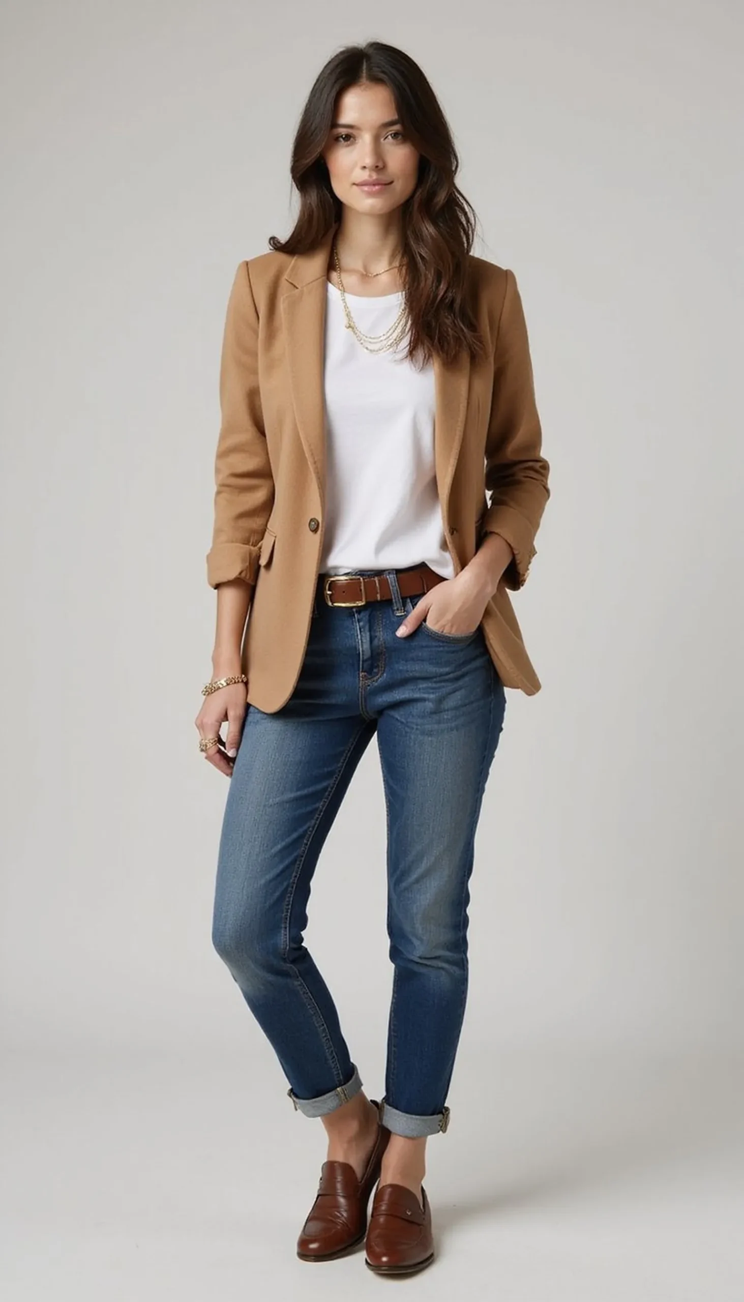 Smart blazer and jeans for easy office polish