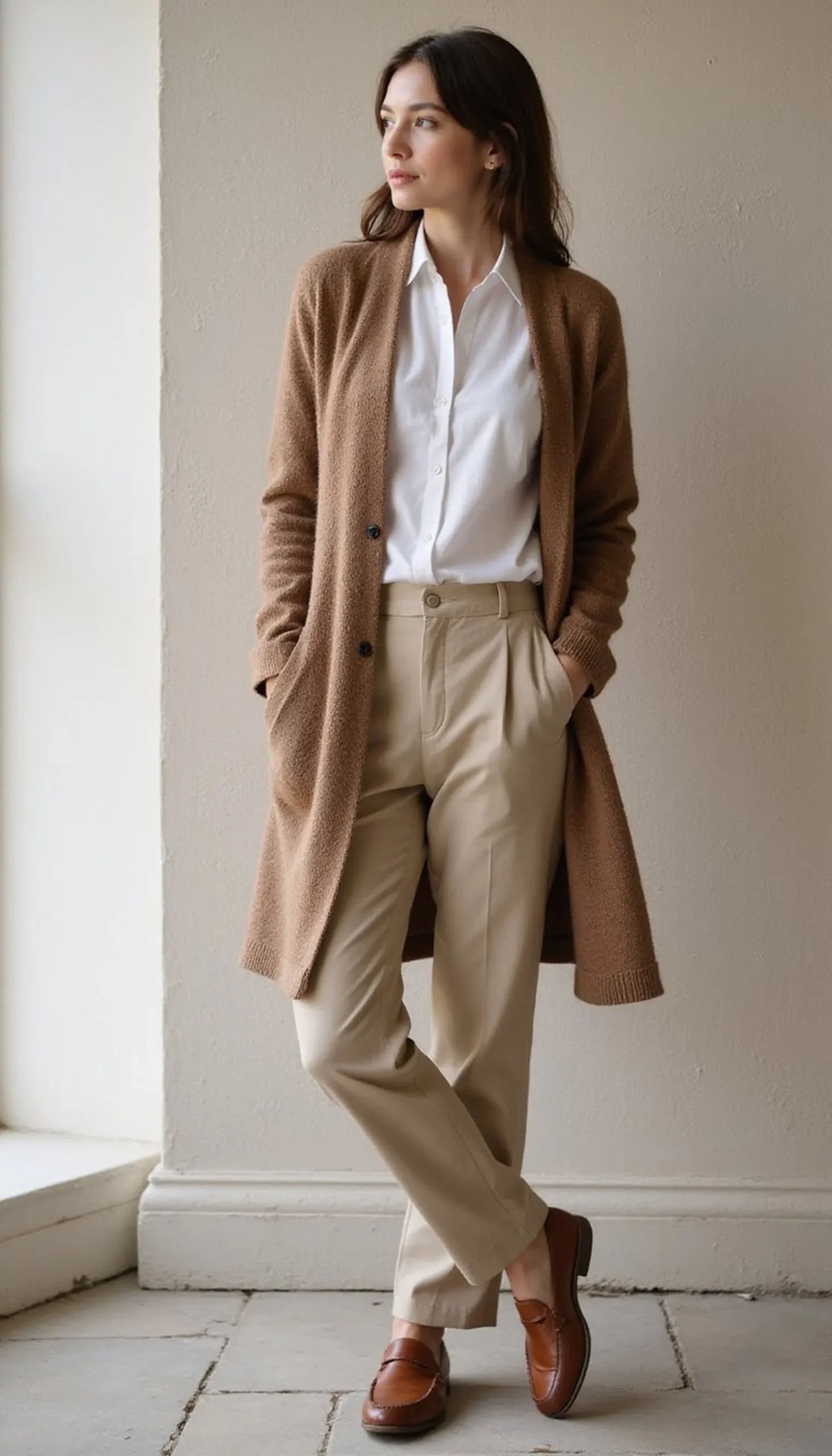 Soft tailoring with a cardigan instead of blazer