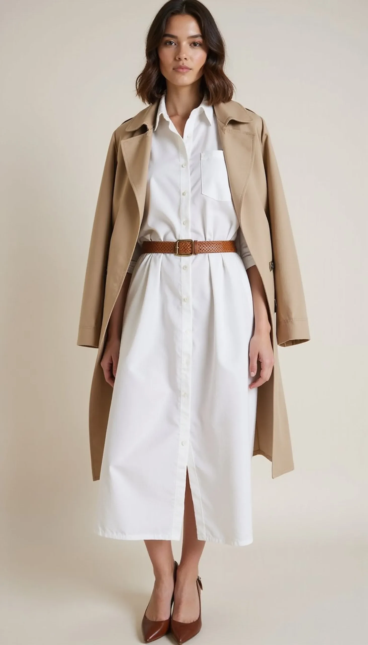 Structured shirt dress with a casual belt touch