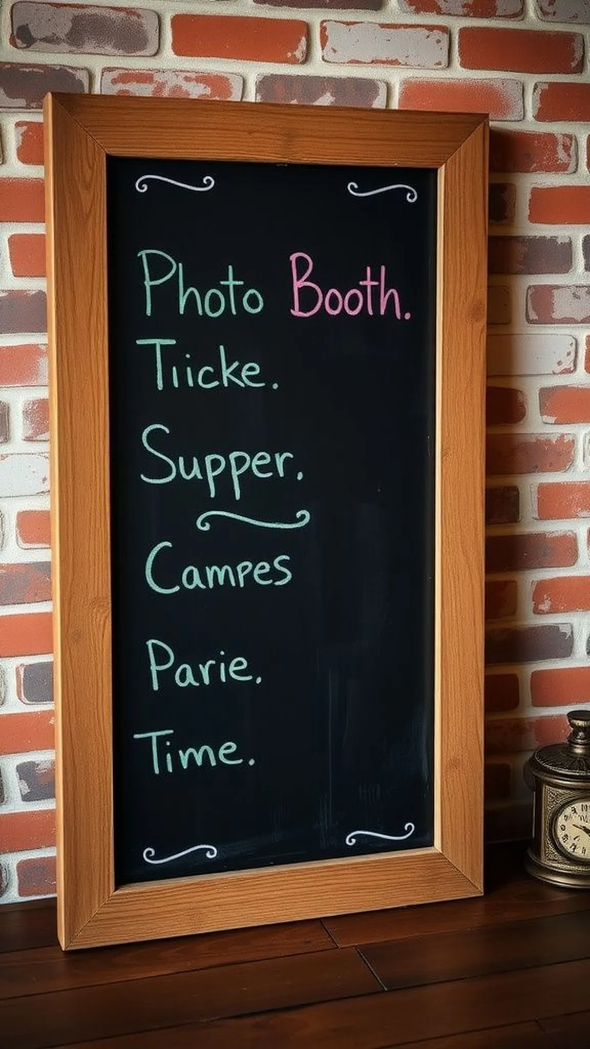 Chalkboard photo booth frame with handwritten captions