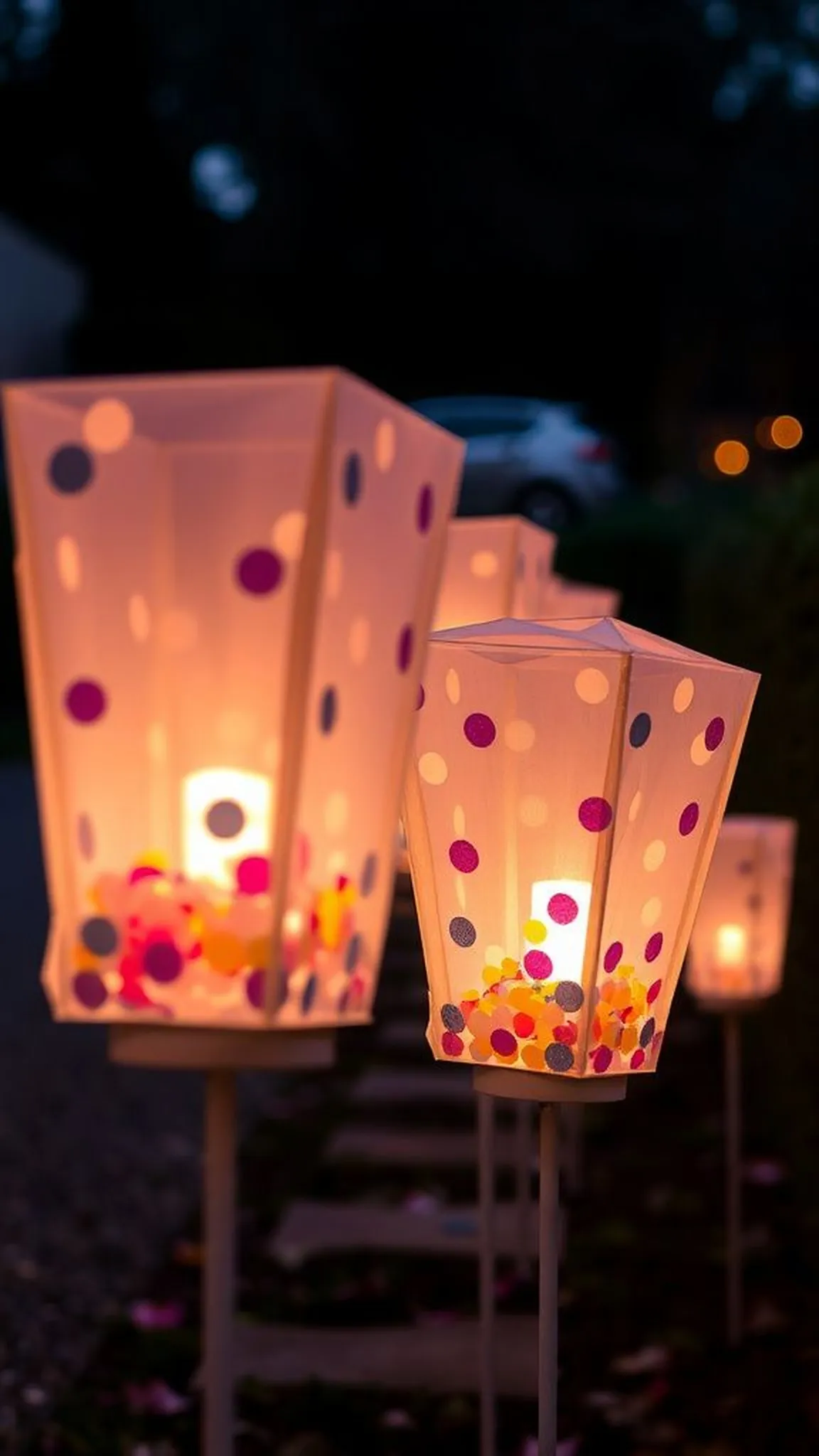 Confetti-filled lanterns that glow and scatter color