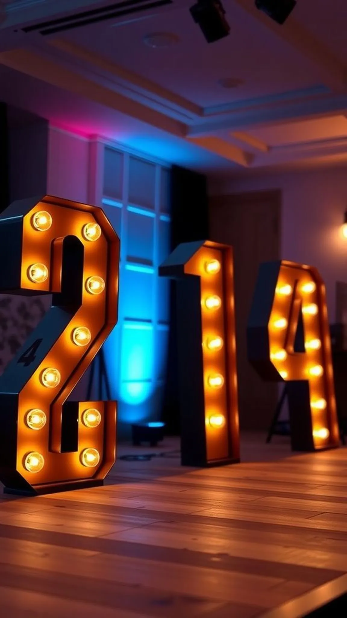 Graduation year marquee letters with warm bulb glow