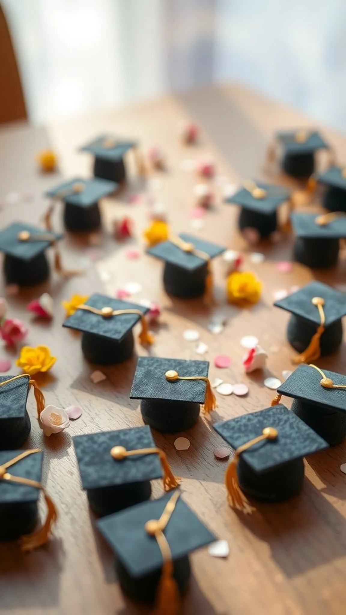Mini cap and gown table accents for a witty nod