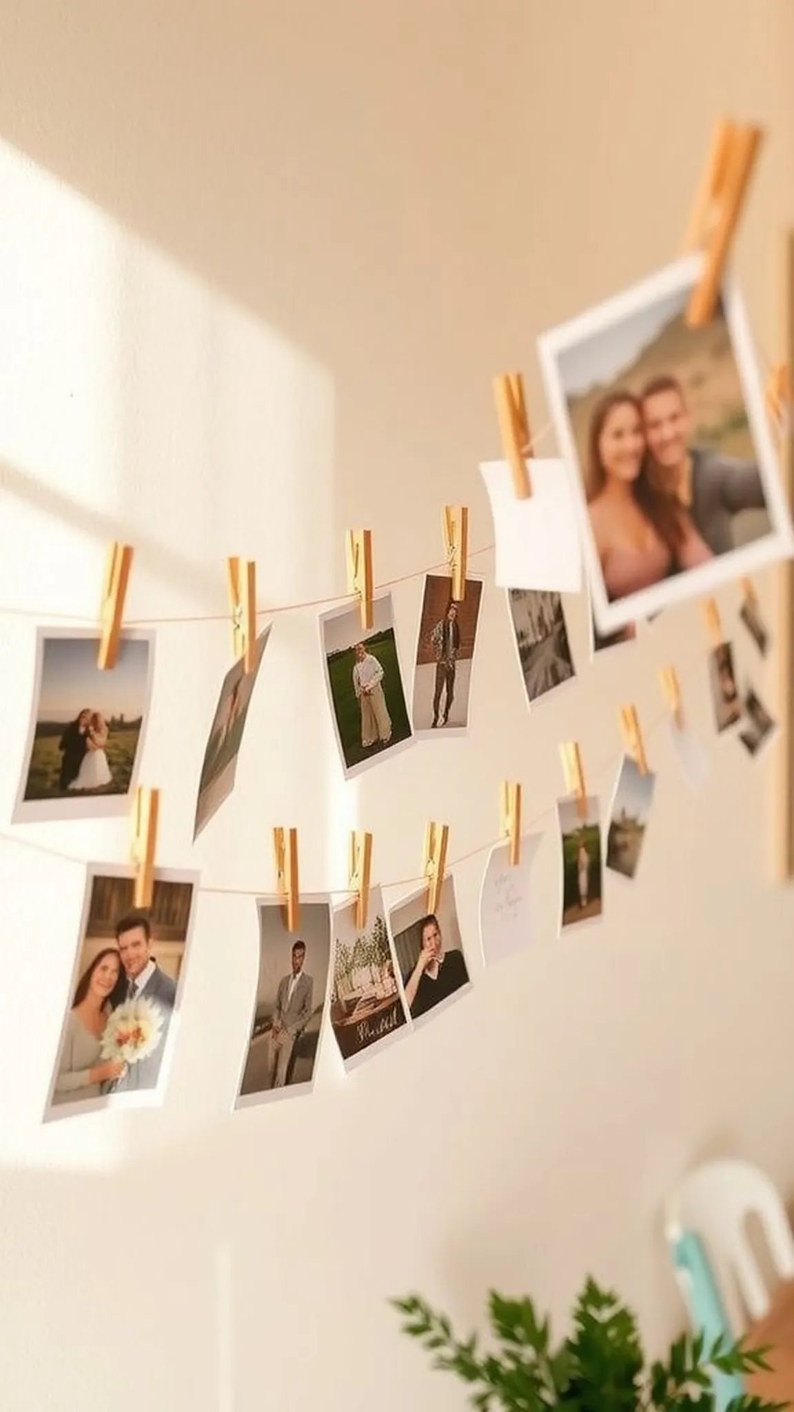 Photo clip string display for candid snapshots and notes