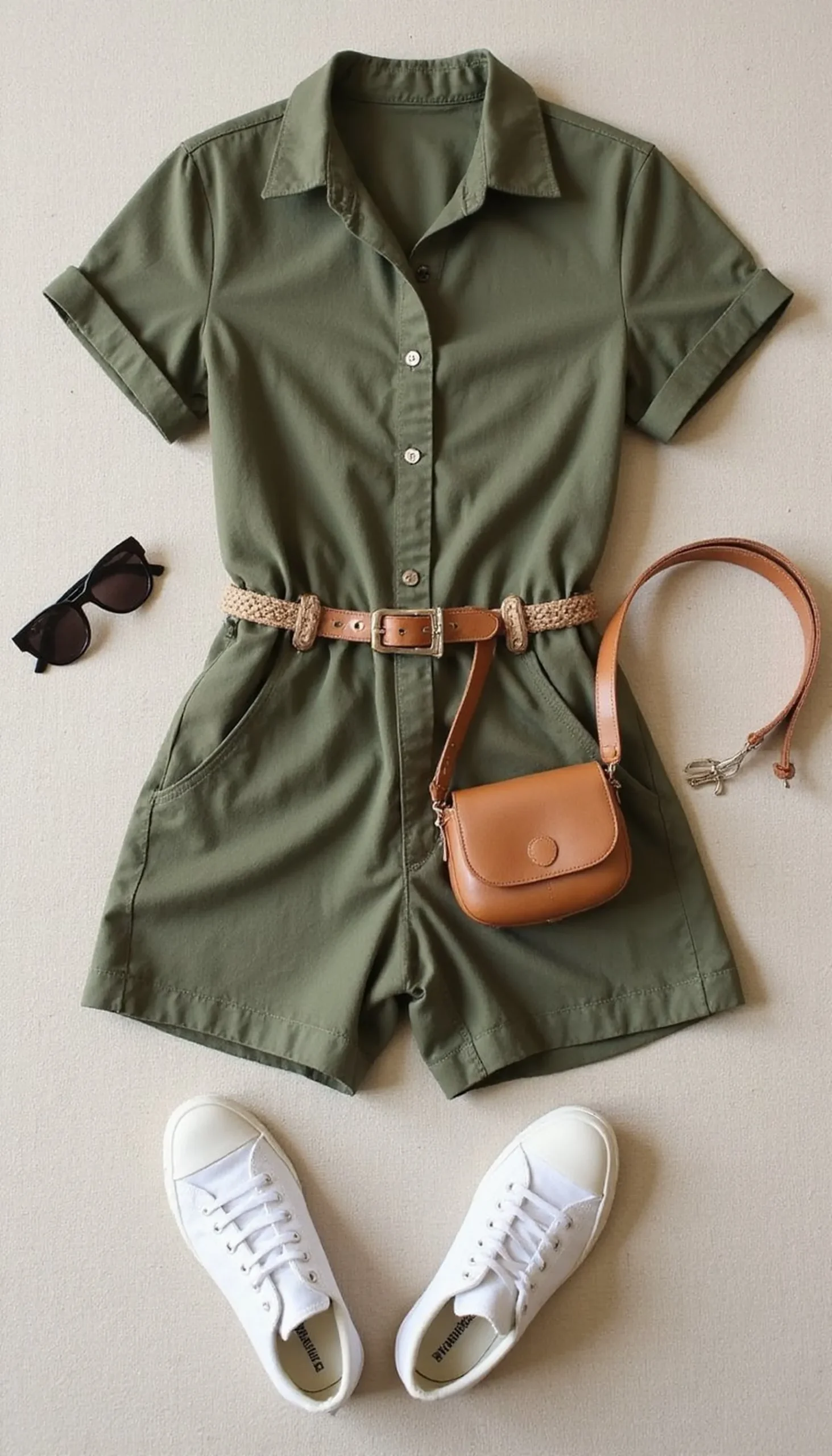 Casual playsuit with woven belt for daytime ease