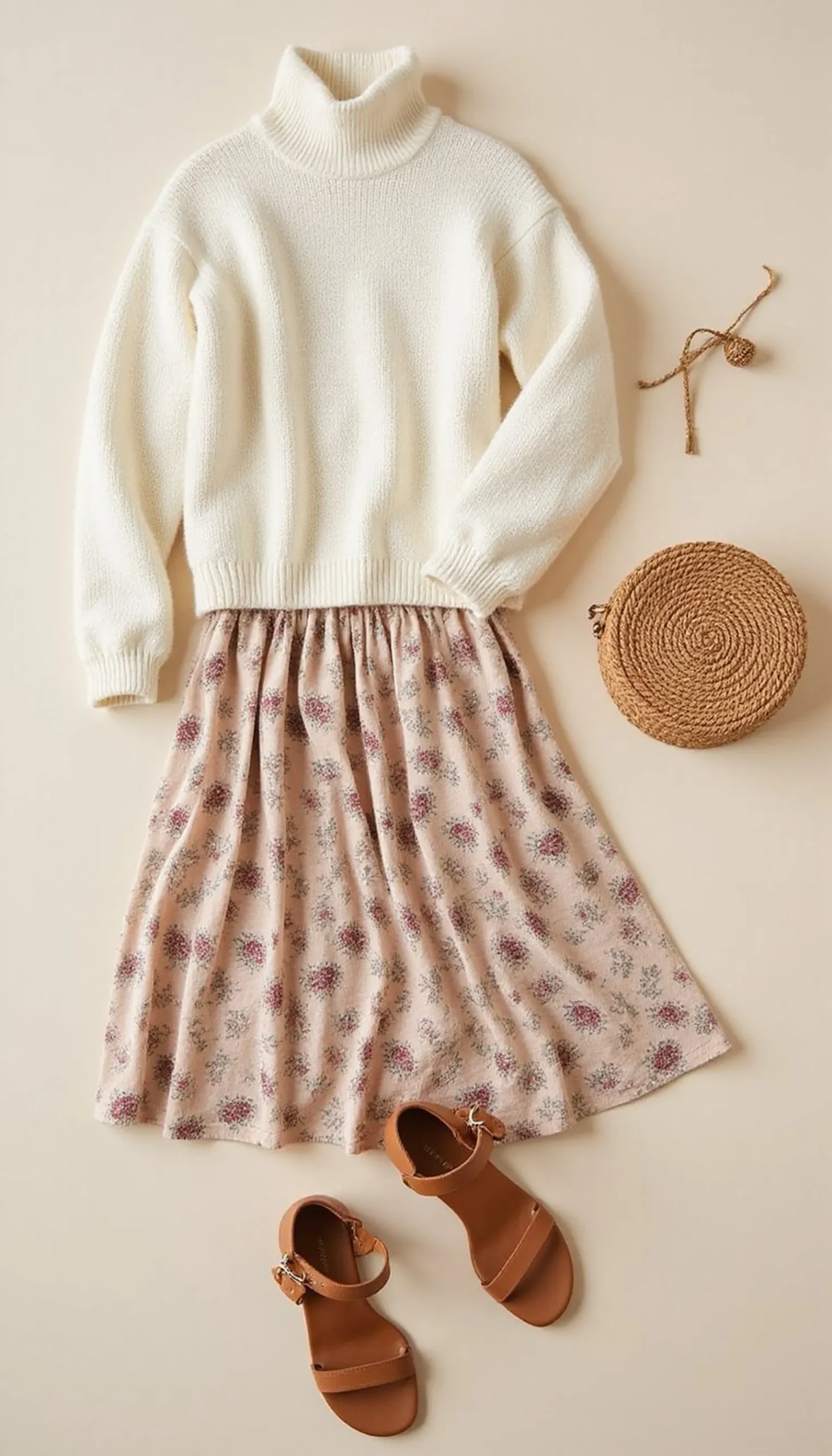 Light knit sweater with midi skirt for cool nights
