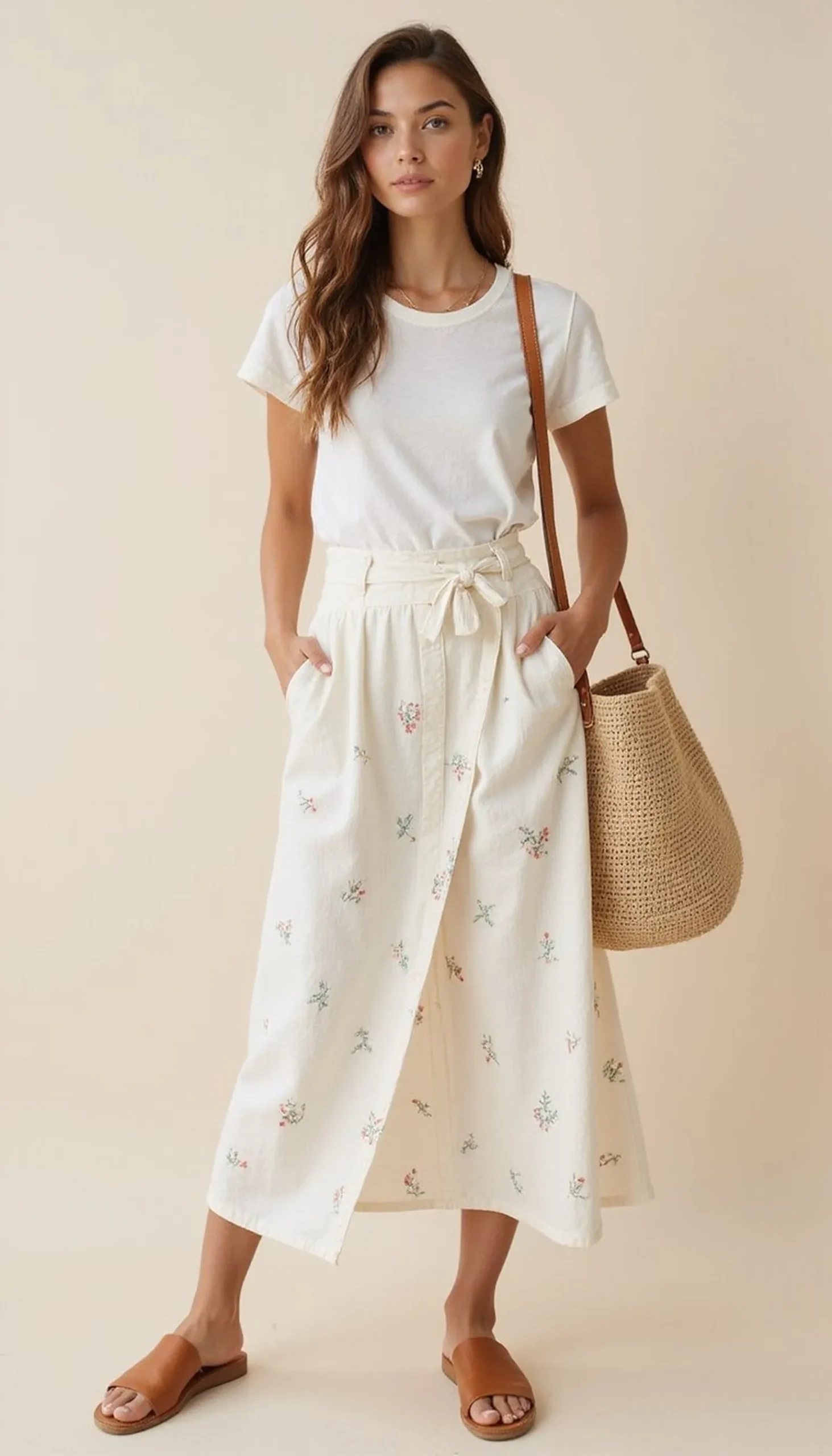 Wrap skirt and linen tee for café afternoons