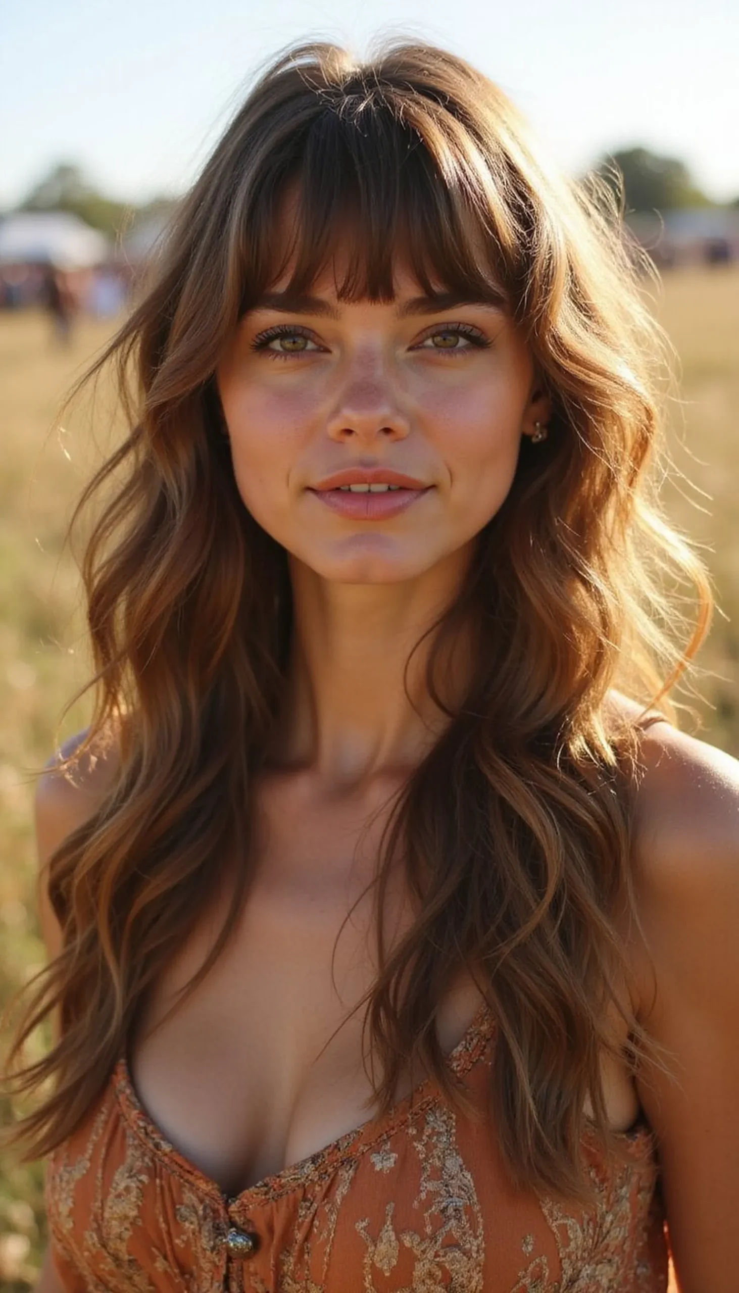 Boho Loose Waves With Feathered Curtain Bangs