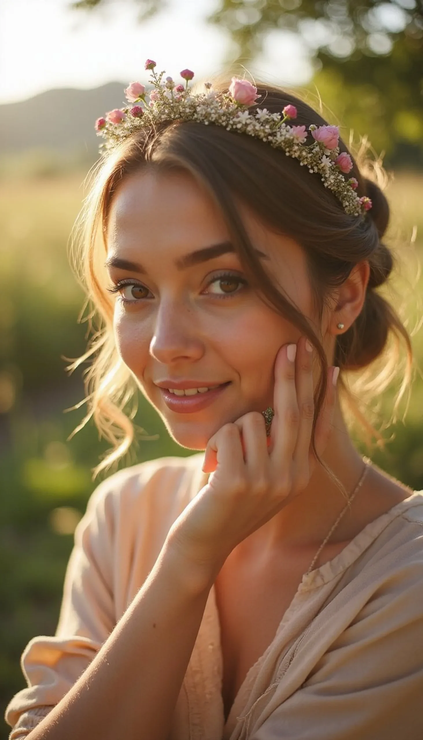 Crown Twist With Dainty Floral Pin Accents