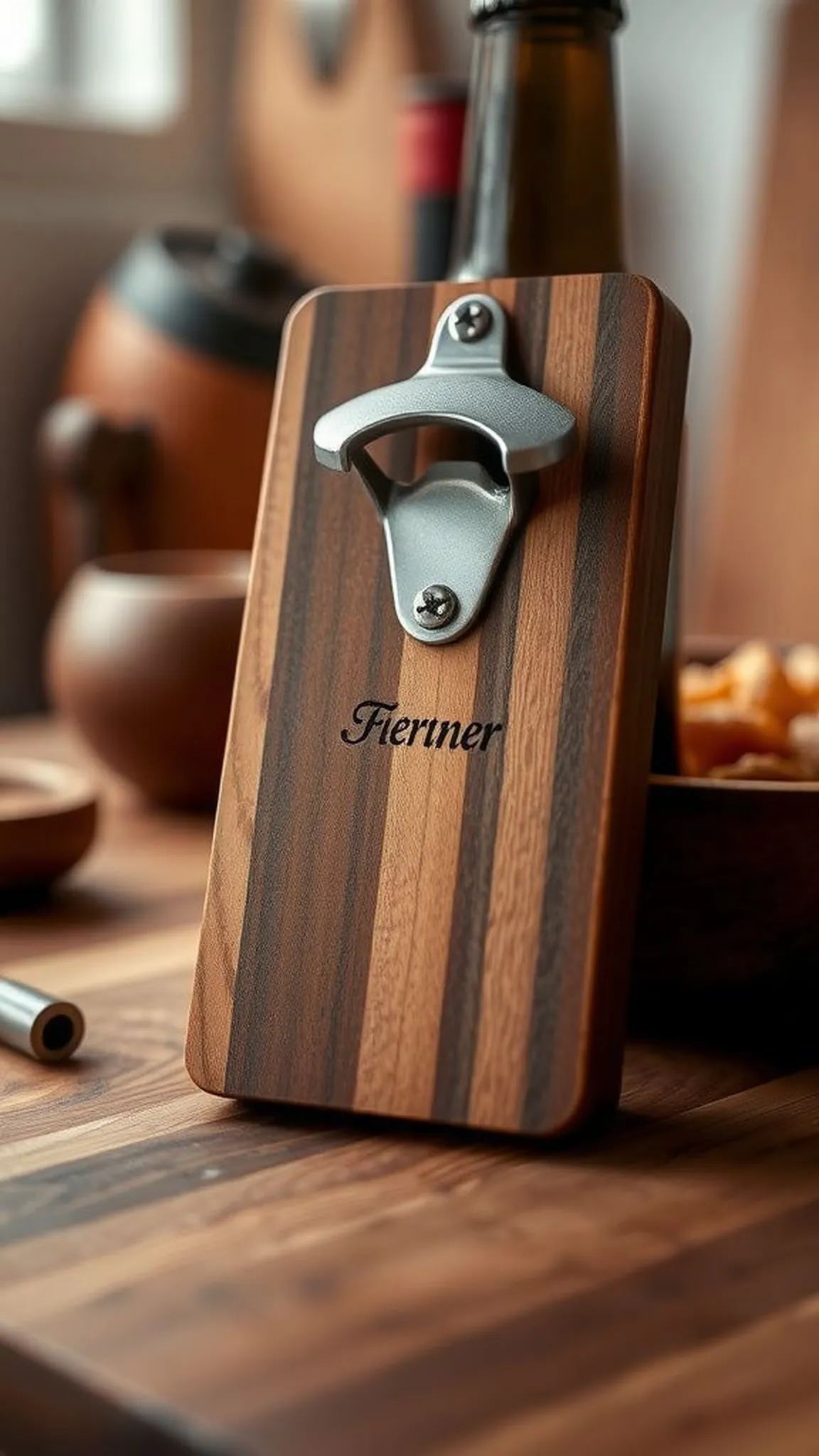 Custom engraved wooden bottle opener bar tool