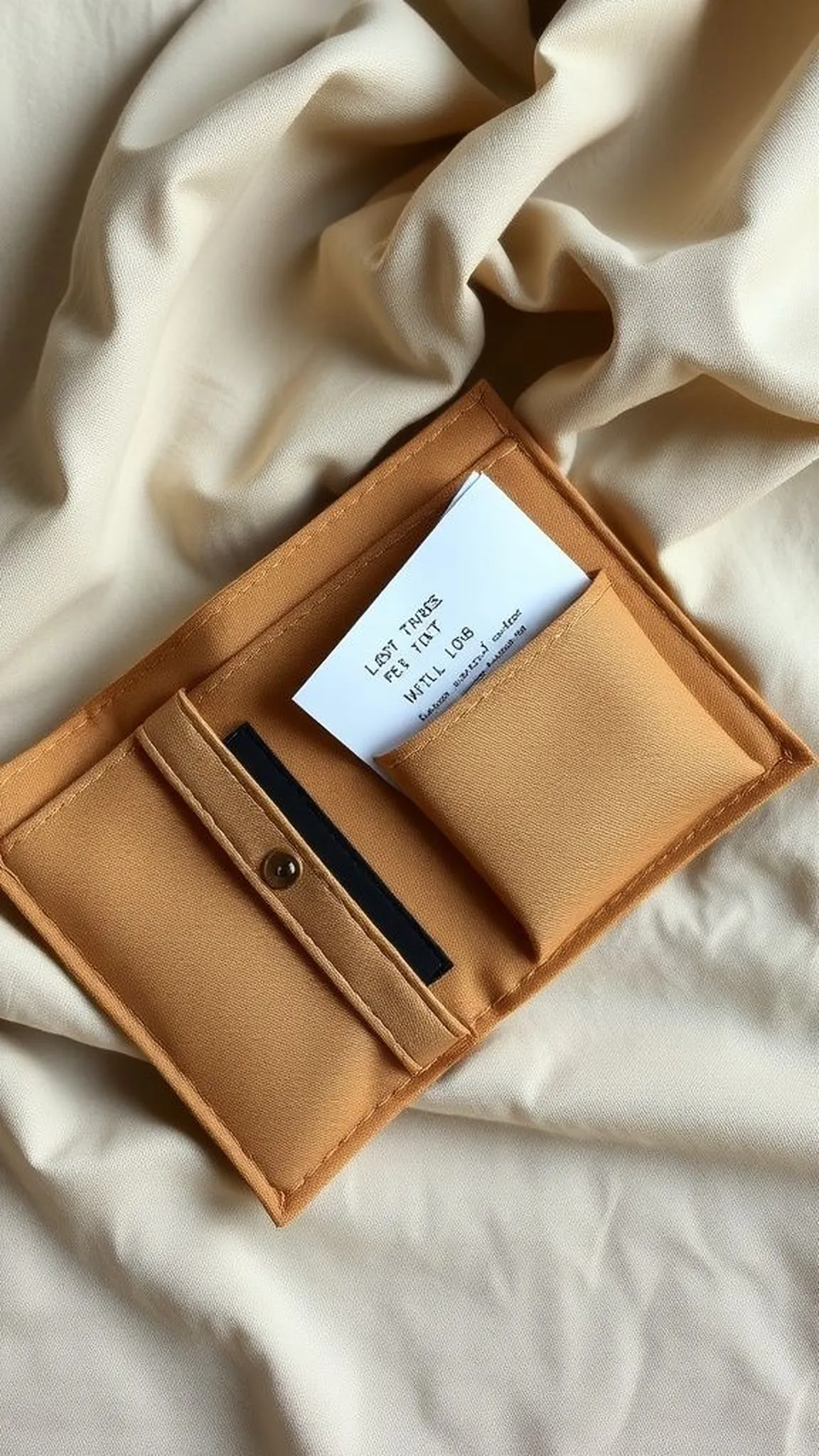 Hand-stitched fabric wallet in muted tones