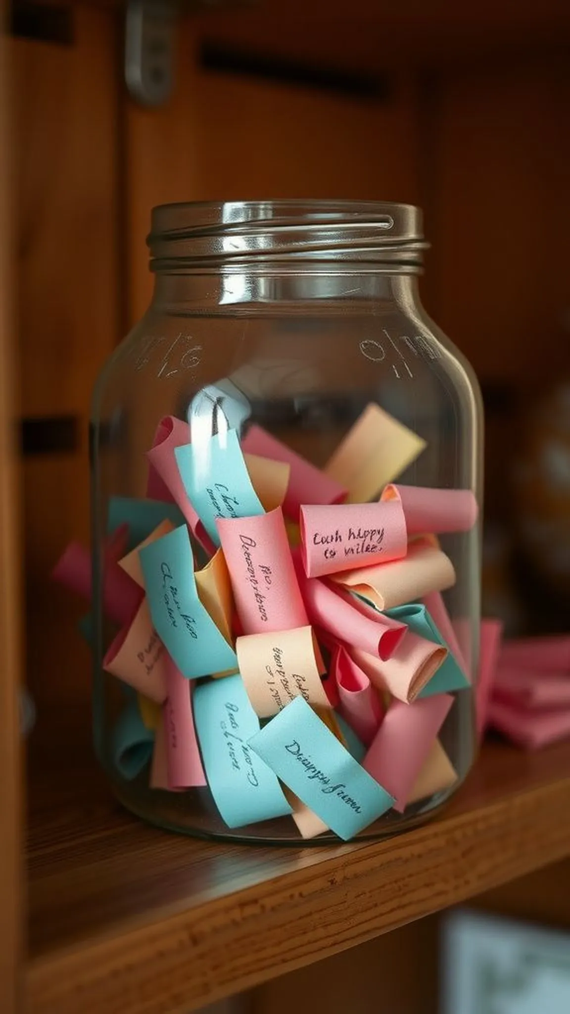 Memory jar of handwritten note slips