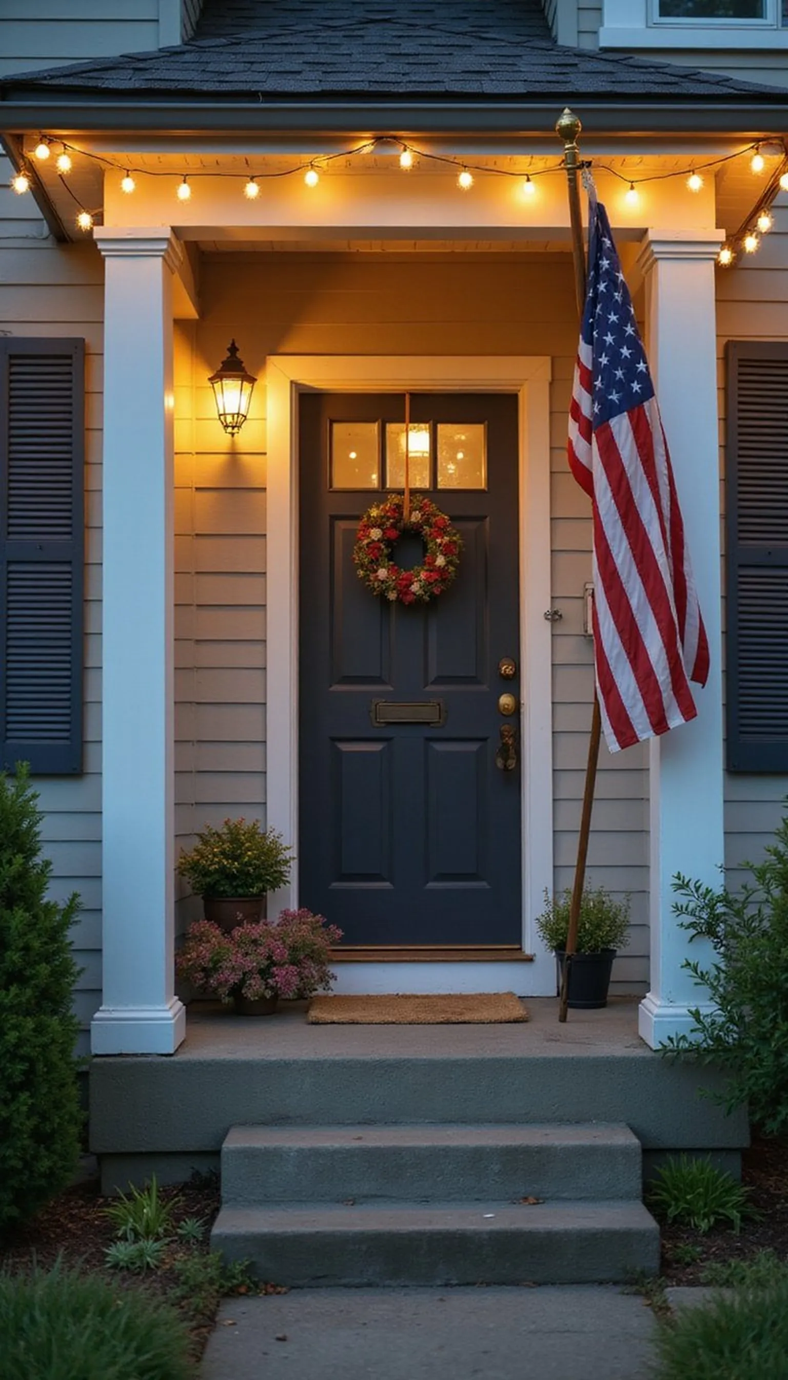 Entryway Flag Pole with Low-Key Soft Lighting